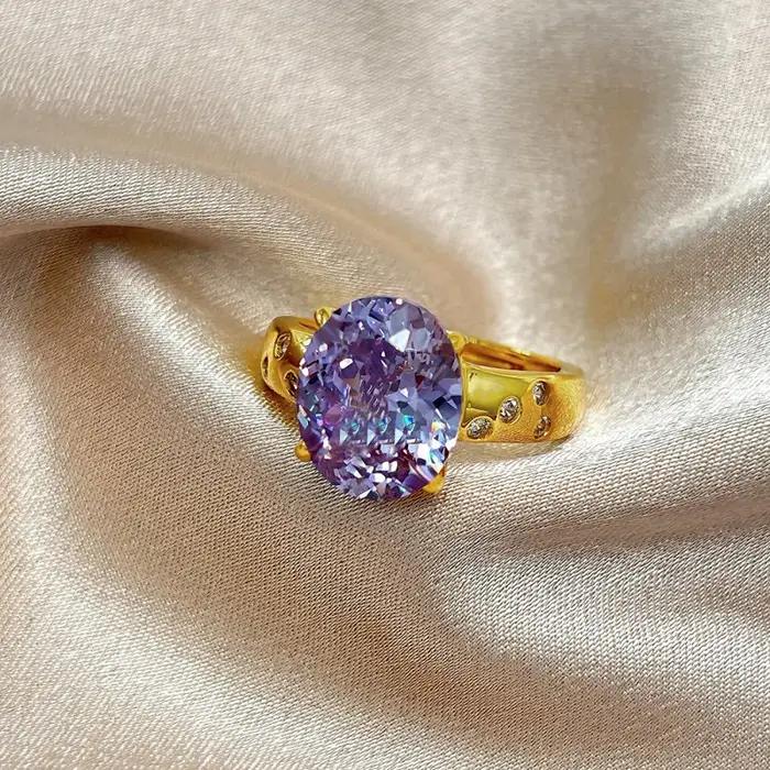 Nouvelle bague en or 18 carats plaqué diamant violet de style chinois (Zi Ji Dong Lai) - Accessoire de bijouterie simple pour femme
