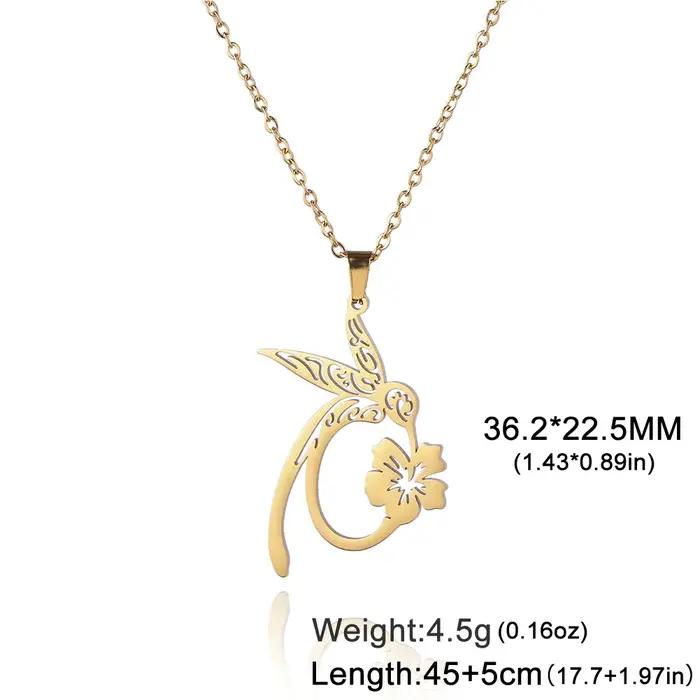 Collier pendentif Fleur Colibri acier inoxydable couleur or pour femmes occasions spéciales mariage anniversaire cadeau fantastique
