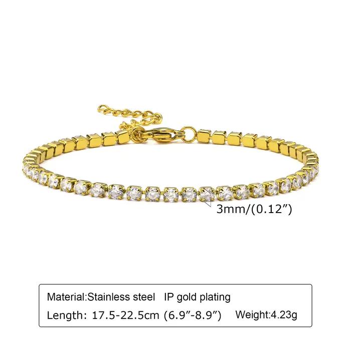Bracelet de tennis en acier inoxydable plaqué or