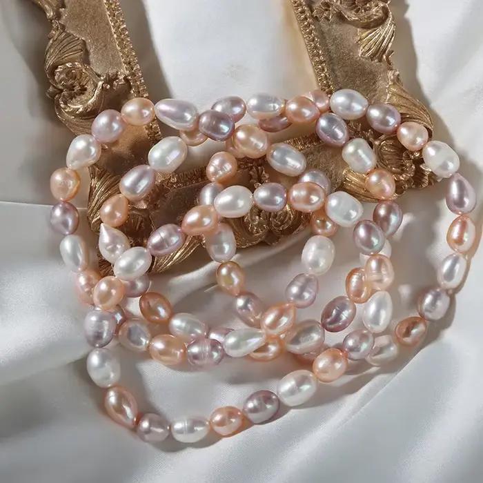 Bracelet de perles d'eau douce naturelles pour femmes, blanc, rose, violet, petites perles de riz, Simple, élastique, bijoux cadeau