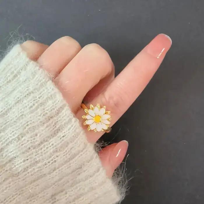 Anneau Anti-Stress et Anxiété pour Femmes Plante Fleurs Couleur Or Bague Déstressante Réglable Occasions Spéciales