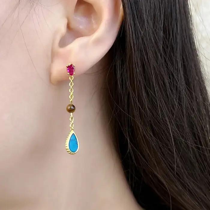 Boucles d'oreilles Riviera plaquées or zirconium goutte d'eau bijoux argent sterling 925 bohème pour femmes occasions spéciales