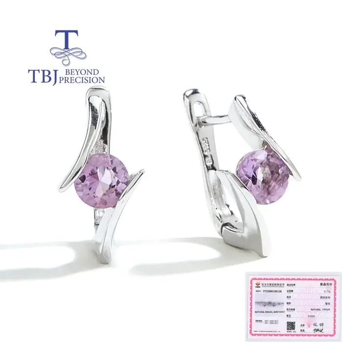 Boucles d'oreilles en argent sterling 925 avec améthyste ronde de 6 mm