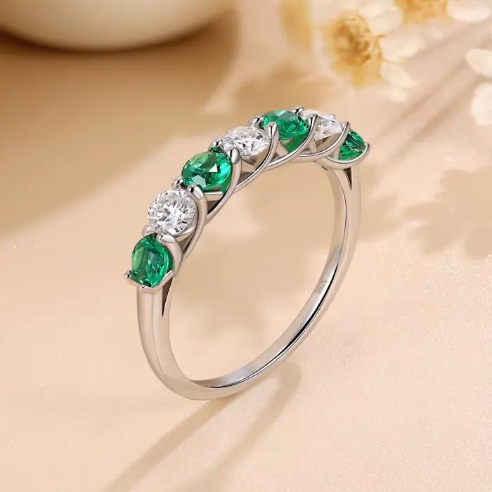 Bague en argent Sterling 925 sertie d'émeraude et de Moissanite, alliance de mariage pour femme, bijou vintage classique pour occasions spéciales