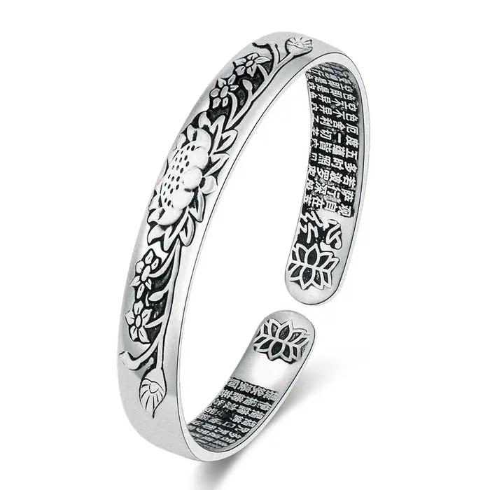 Bracelet jonc rond en argent sterling 925 motif géométrique avec pierres blanches pour femme