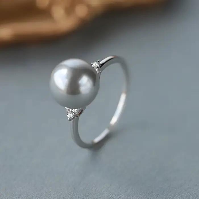 Bague assortie avec tout, Micro-ensemble de perles grises en lin argenté véritable S925, à la mode et classique