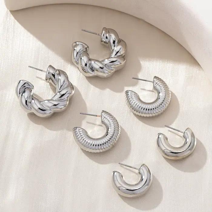 Ensemble de boucles d'oreilles pour femmes, ensemble de 6 boucles d'oreilles simples plaquées argent