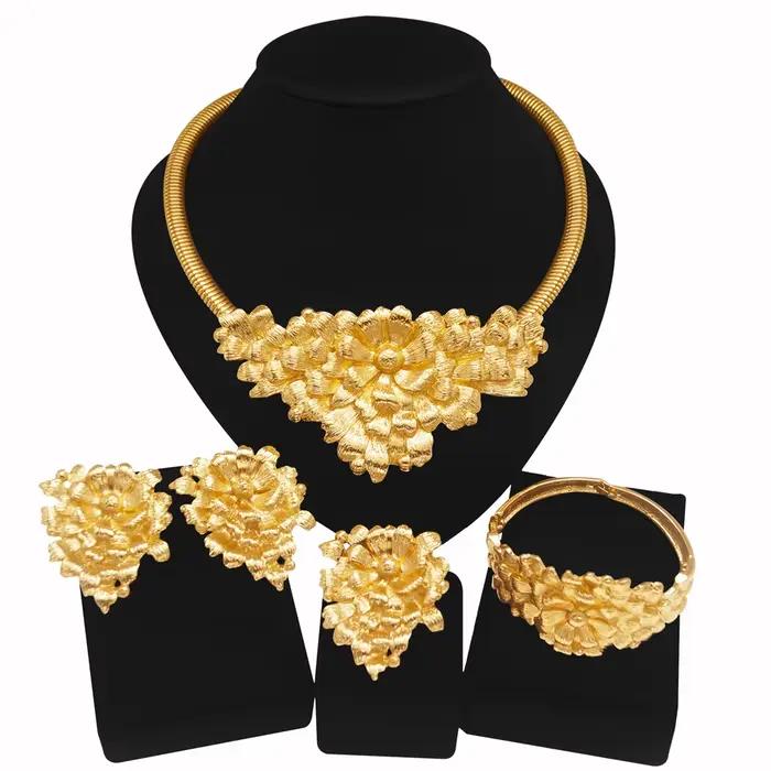 Bijoux plaqués or pour femmes, collier Original à gros bourgeons, ensemble de bijoux, boucles d'orei
