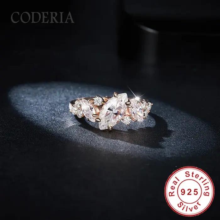 Bague en argent 925 plaqué or rose 18 carats avec moissanite pleine taille marquise irrégulière 1 carat D VVS1 pour