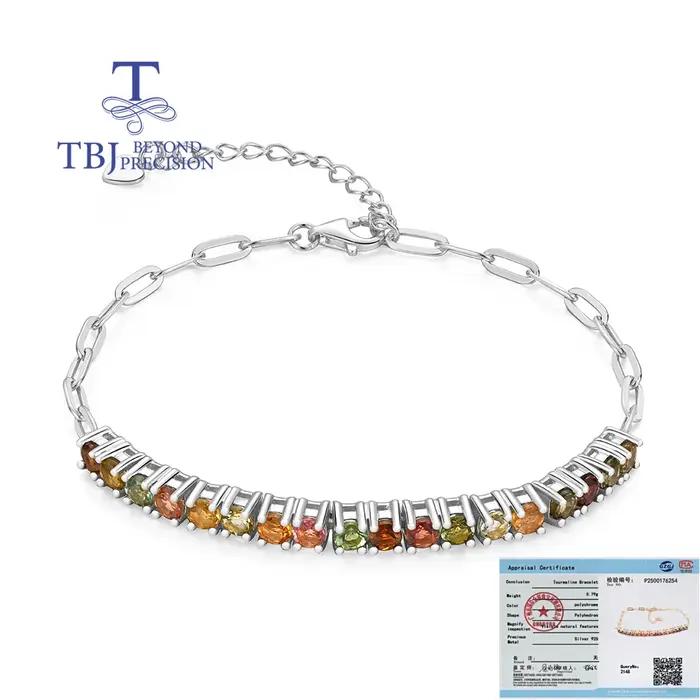 Bracelet rond multi-tourmaline naturelle exquise de 3.00mm, bijoux fins en argent Sterling 925 pour cadeaux de Banquet et d'anniversaire pour femmes