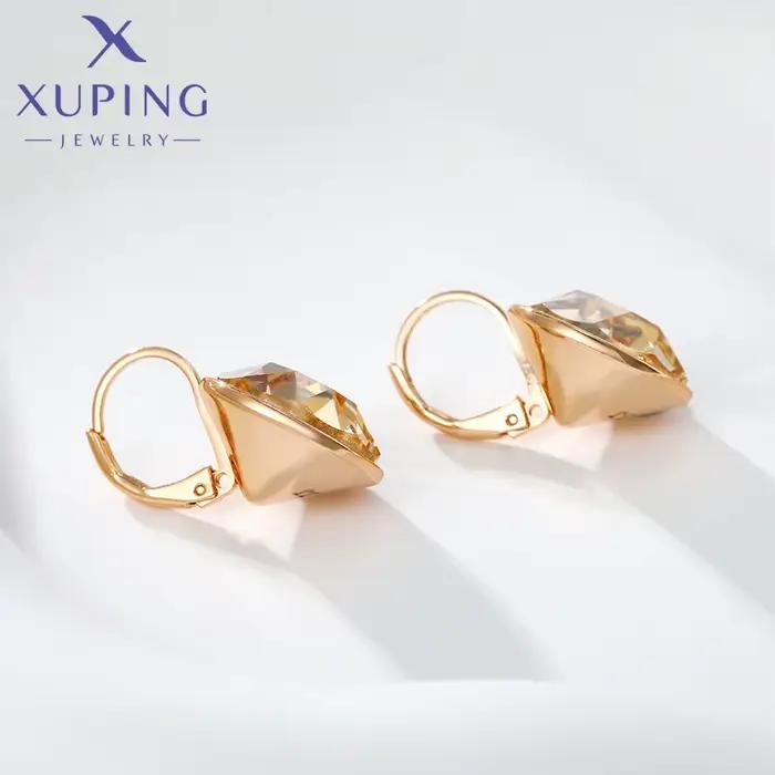 Bijoux Xuping, nouveaux charms élégants et tendance, boucles d'oreilles rondes en cristal, boucles d'oreilles couleur or pour femmes, cadeau de bijouterie