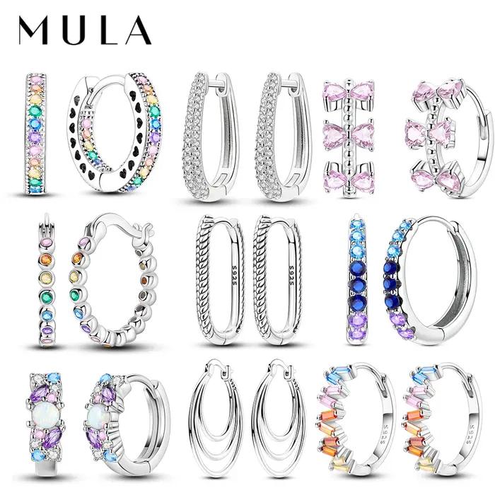 MULA boucles d'oreilles 925 en argent Sterling Zircon femme en forme de U cerceau boucle d'oreille ronde Pendientes bijoux fins cadeau de mariage