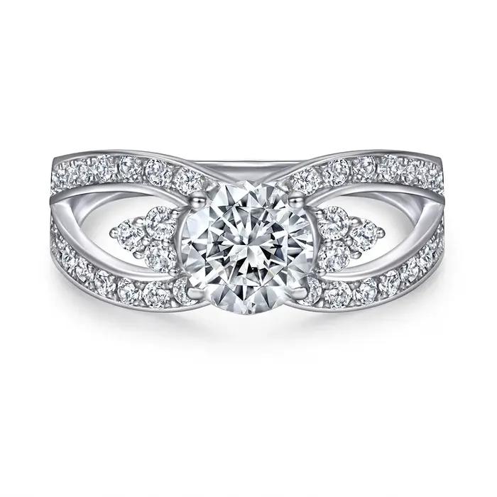 Vinregem 1.2 CT coupe ronde laboratoire créé saphir gemmes mariage bague de fiançailles ensembles 2 pièces 925 en argent Sterling bijoux fins en gros