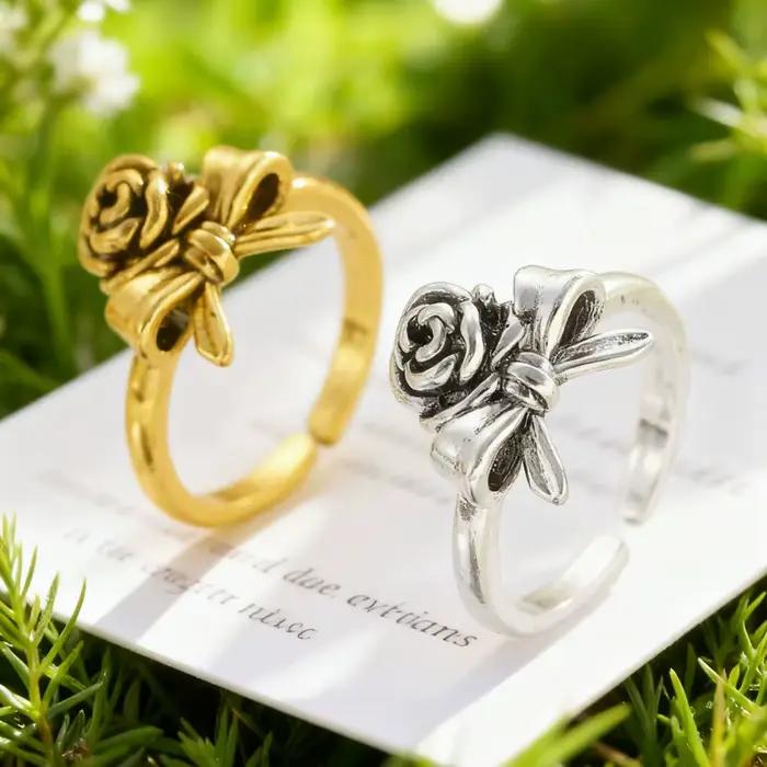 Bague à nœud rose vintage, accessoire de bague de couple polyvalent pour un usage quotidien, bijoux de charme de fête de banquet à la mode et élégants, cadeaux