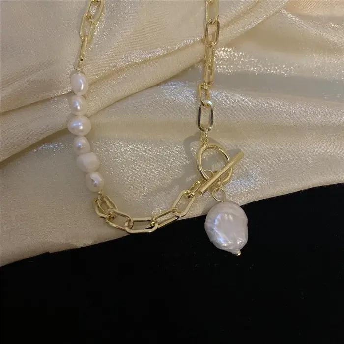 Bijoux originaux 100% naturel Baroque perle d'eau douce 14K or rempli femme asymétrie collier pour femmes cadeaux ne se