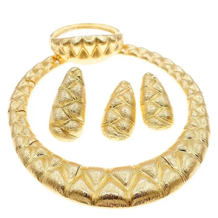 Collier pour femmes, ensemble de bijoux de luxe plaqué or brésilien, collier exquis, boucles d'oreilles, bague, Bracelet, cadeau