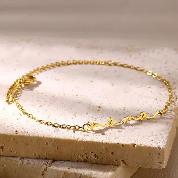 Bracelet en acier inoxydable or personnalisé avec lettres Maman pour femmes occasions spéciales de fête des mères mariage anniversaire