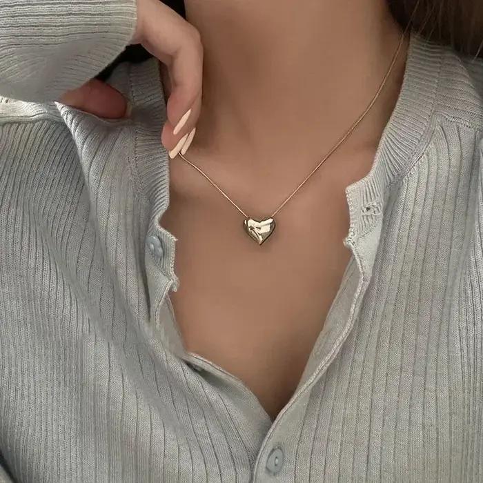 Collier pendentif coeur d'amour à double couche pour femme
