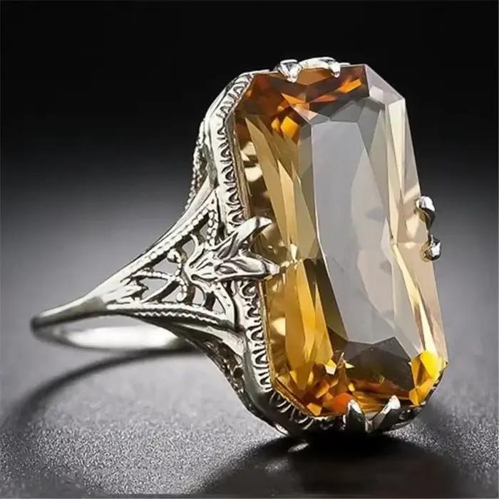 Bague en argent Sterling 925 pour femmes, avec Citrine ajourée, pierres précieuses de luxe, bijoux de mariage, bagues en argent 925 pour femmes