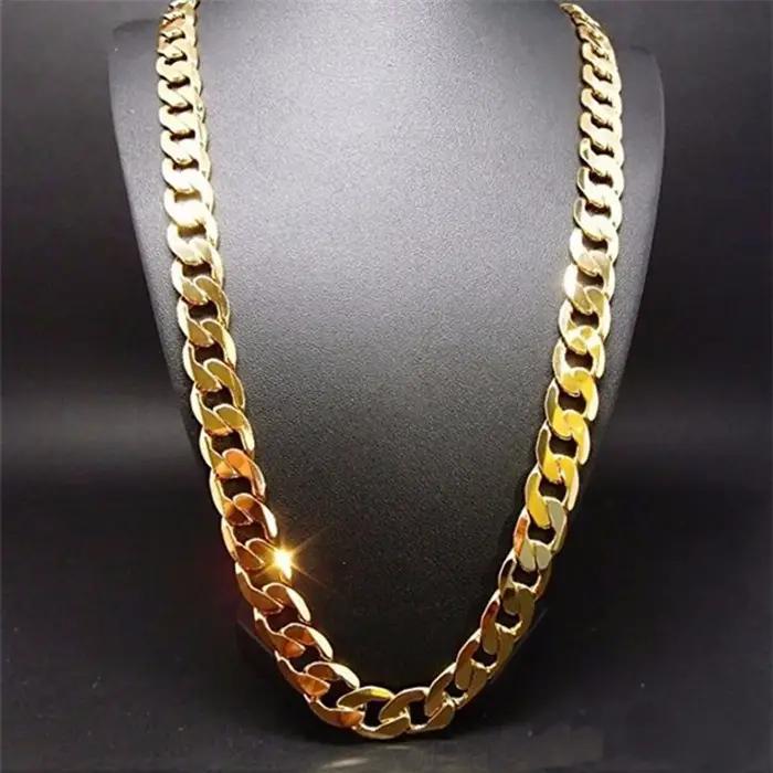 Bijoux en chaîne couleur or pur, Chapado 24k Ouro 10mm pour hommes 20 Man20, 22 ", 24", 26 ", 28", 3