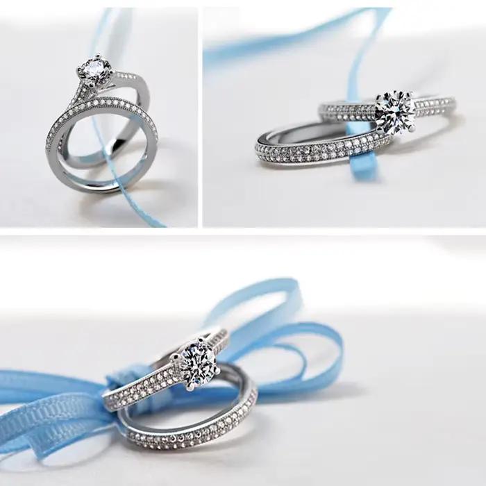1 paire de bagues de mariage Vintage Halo en argent Sterling 925