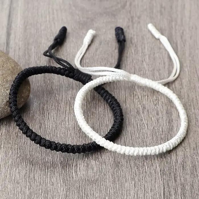 Bracelets noirs et blancs pour Couple, taille réglable, faits à la main, porte-bonheur pour femmes et hommes, breloque de Protection, bijoux d'amour