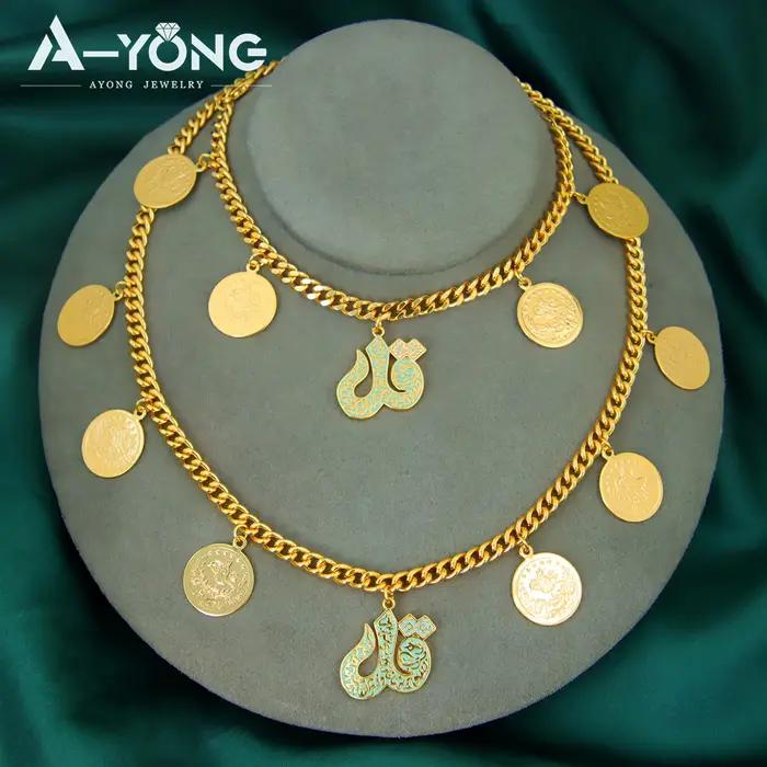 Bracelet Italien et Collier Cubain Plaqués en Or 24 Carats pour Femme Occasions Spéciales Bijoux de Fête Punk de Luxe