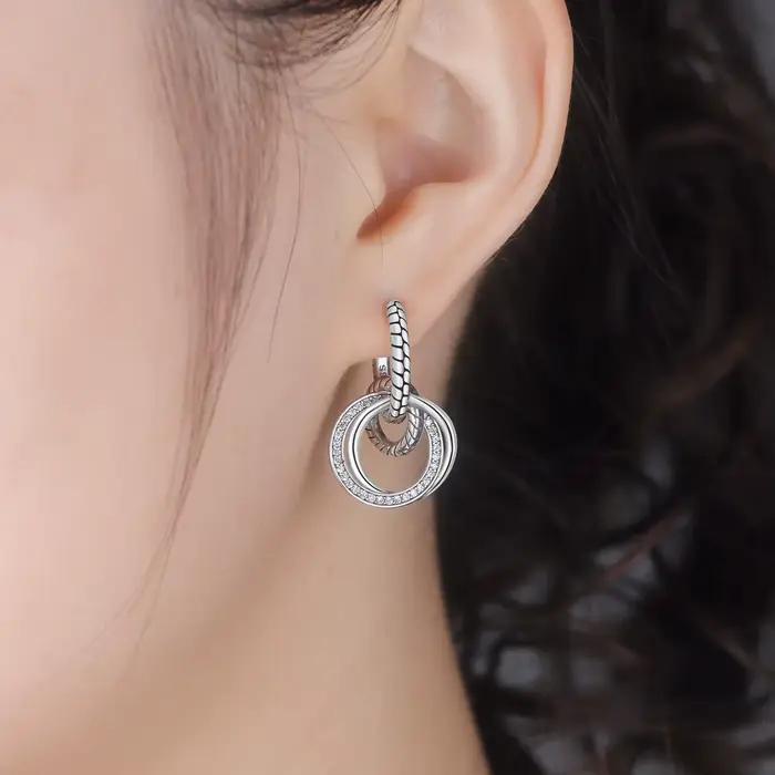 Orstarry Boucles d'oreilles pendantes classiques multi-anneaux en argent sterling 925