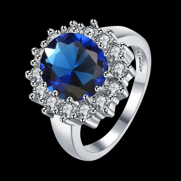 Princesse Diana William Kate bagues en pierres précieuses saphir bleu mariage fiançailles 925 bague en argent Sterling pour les femmes