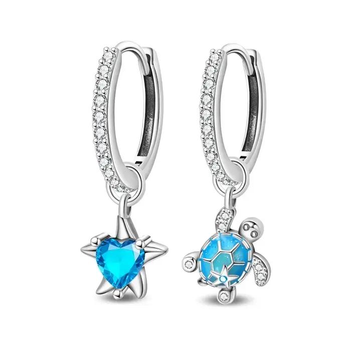 Boucles d'oreilles créoles en argent sterling 925 pour femmes, boucles d'oreilles tortue monde océan