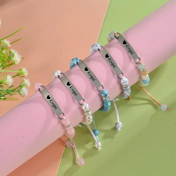 Bracelet de barre de bébé personnalisé avec pierres en forme de cercle, bracelet d'identification de nom pour filles, bracelet gravé pour bébés, bijoux personnalisables pour occasions spéciales