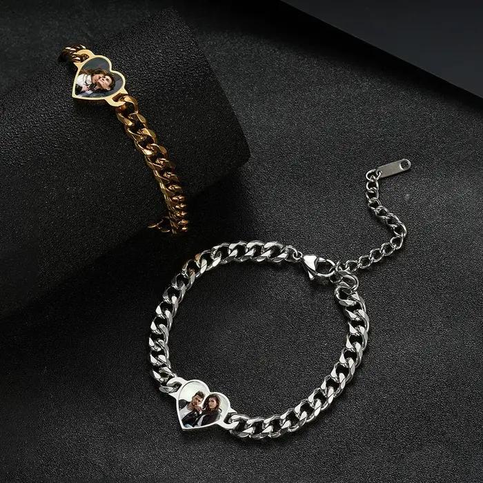Bracelet personnalisable avec photo de cœur - Chaîne