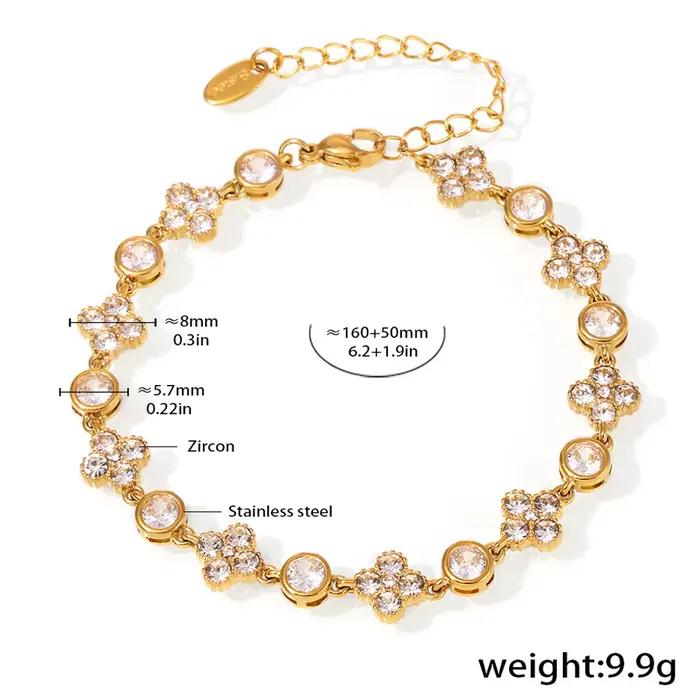 Bracelet chaîne en acier inoxydable pour femmes, avec Zircon brillant, plaqué or 18 carats, réglable