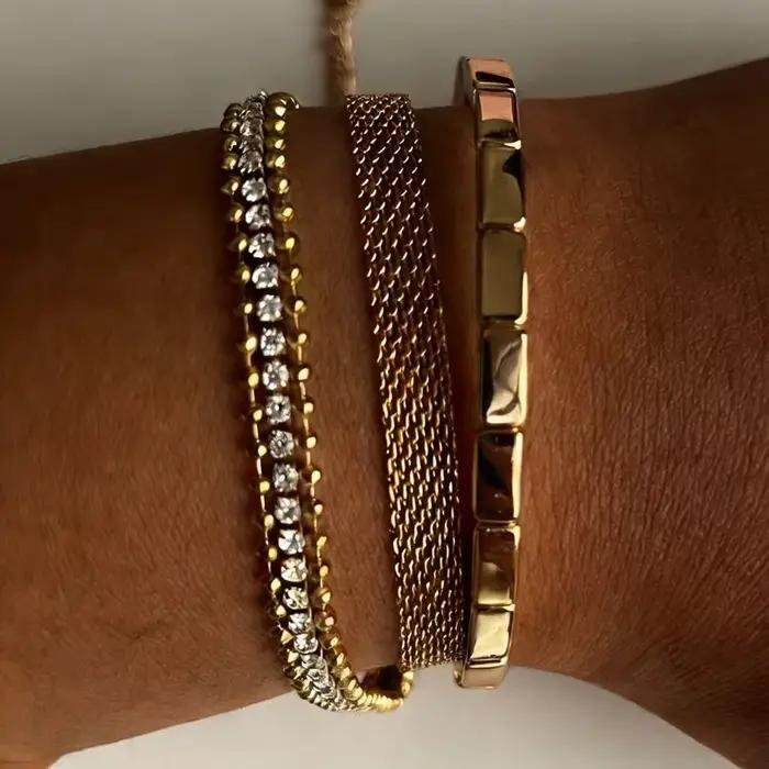 ZMZY Bracelet de Tennis en maille européenne pour femmes mode plaqué or chaîne en acier inoxydable bijoux