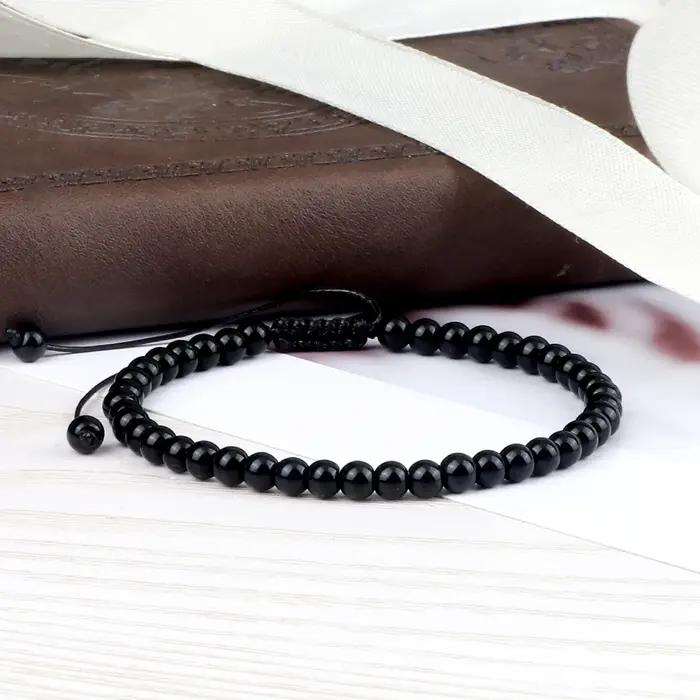 Bracelet de perles fait à la main 4 6 8mm pierre naturelle brillant noir Onyx