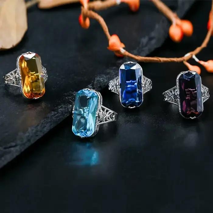 Bague en argent Sterling 925 pour femmes, avec Citrine ajourée, pierres précieuses de luxe, bijoux de mariage, bagues en argent 925 pour femmes