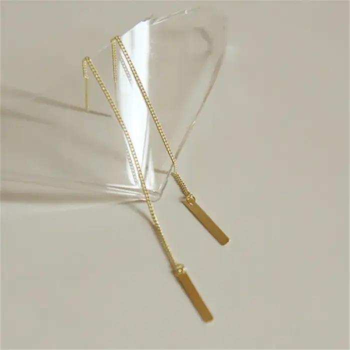 Boucles d'oreilles longues géométriques plaquées argent Sterling 925