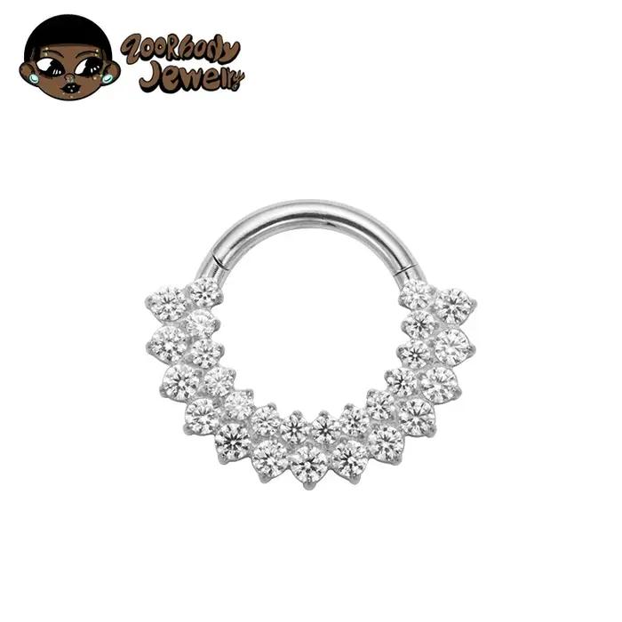 ASTM F136 titane Clicker Septum nez anneau Piercing CZ Daith boucle d'oreille cerceau avant face articulée Segment luxe