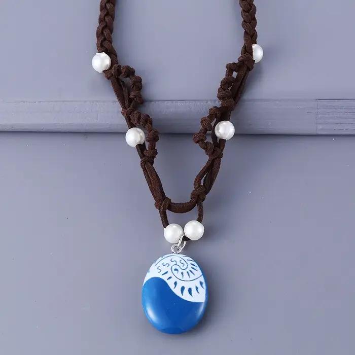 Collier de princesse Moana du film d'anime pour femmes et filles, ULen cuir tressé à la main, access