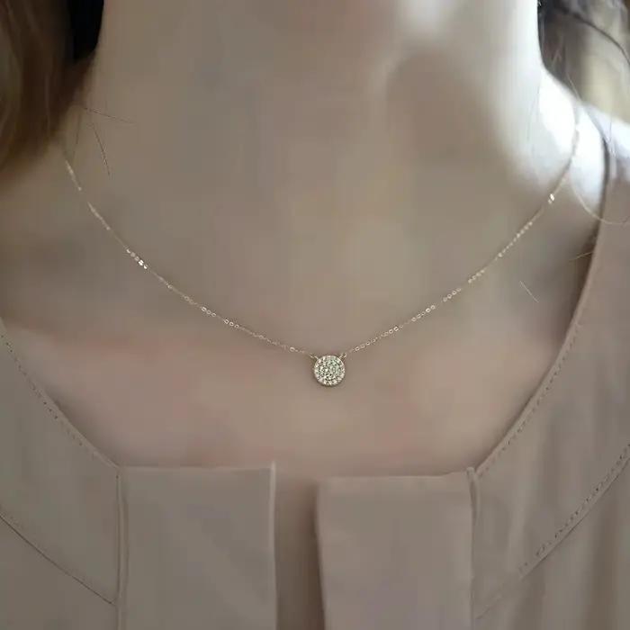 Collier rond ciel étoilé plaqué argent or 14 carats pour femme, chaîne de clavicule de luxe légère à la française