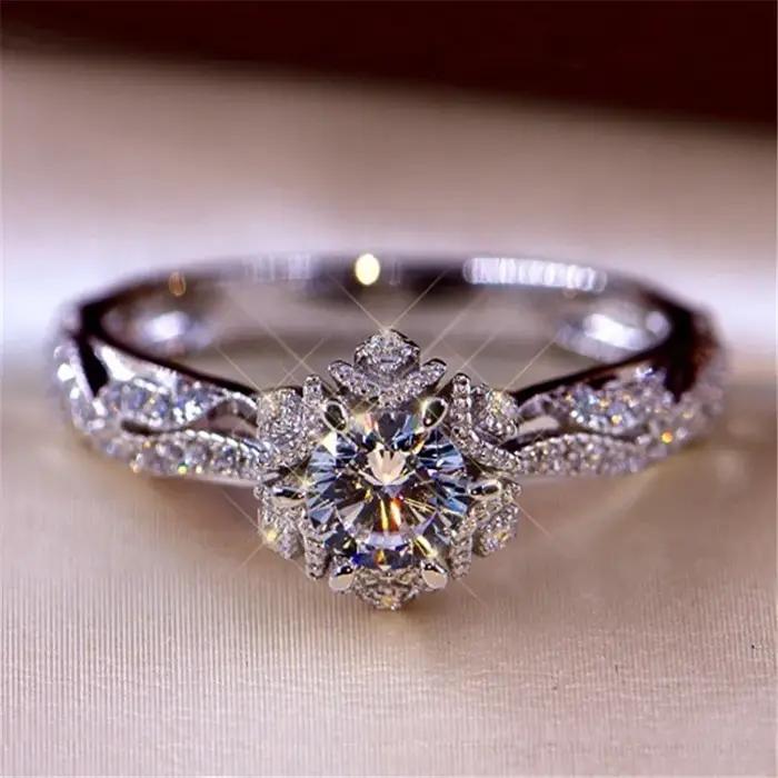 Bague fleur en argent Sterling 925 pour femmes, breloque brillante AAA CZ, bague de mariage, bijoux cadeau