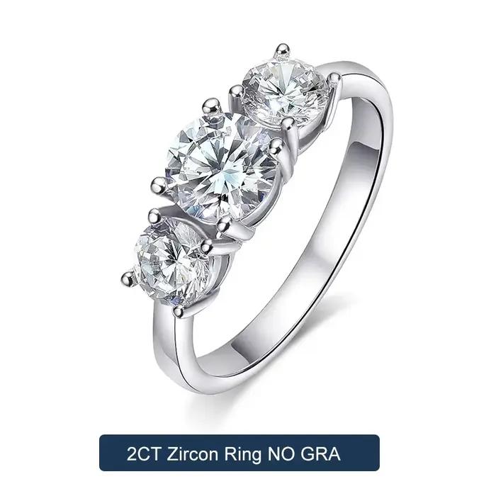 Bagues en diamant Moissanite couleur D 2/4 Carat, avec certificat GRA, coupe ronde, trois pierres, b
