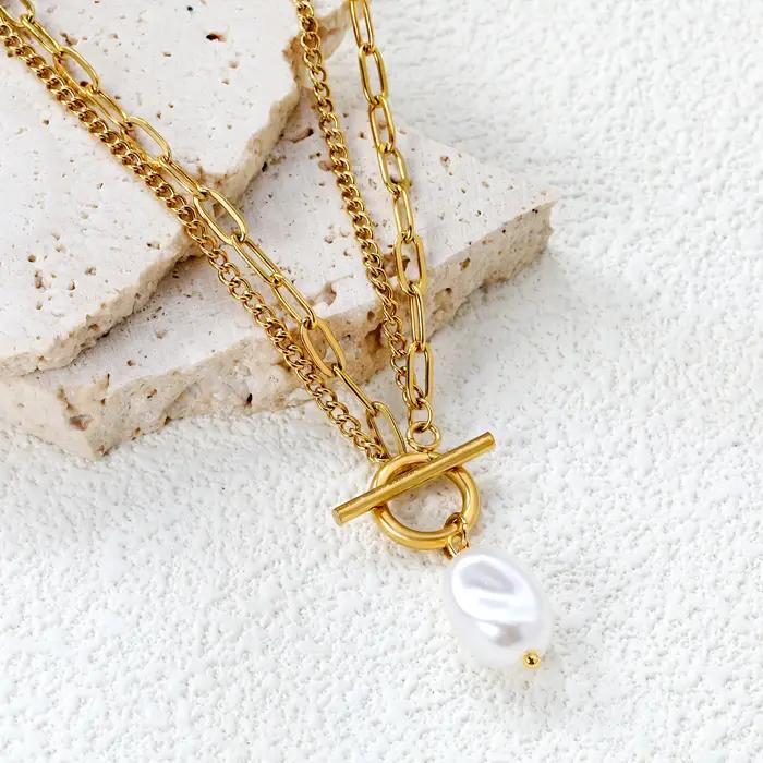 LUXUKISSKIDS – collier avec pendentif en fausse perle ovale en acier inoxydable 316L pour femmes