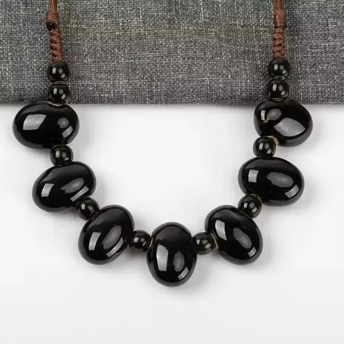 Collier en céramique de haricots ambres bohème ajustable pour femmes occasions spéciales cadeau vintage