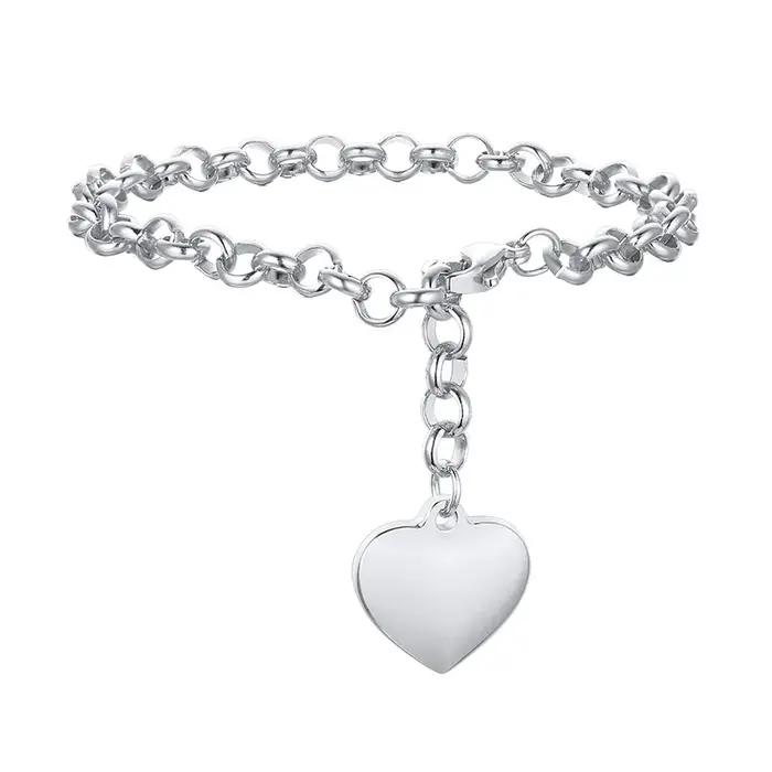 Bracelet chaîne en forme de cœur pour femmes, lien de rôle en acier inoxydable, couleur or, amour, c