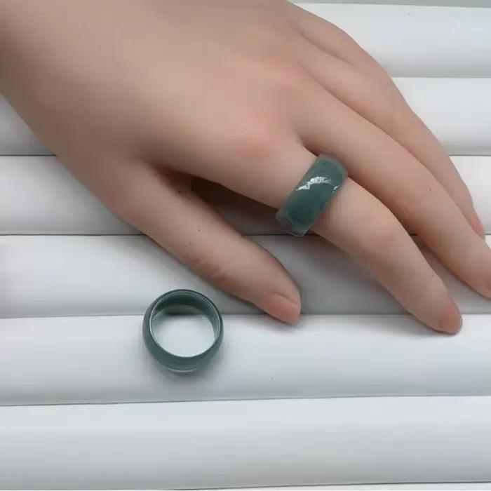 Bague en Jade d'eau bleue naturelle du Myanmar pour hommes et femmes, pierres précieuses de guérison, bijoux fins, véritable qualité A, anneaux larges en Jade de Birmanie