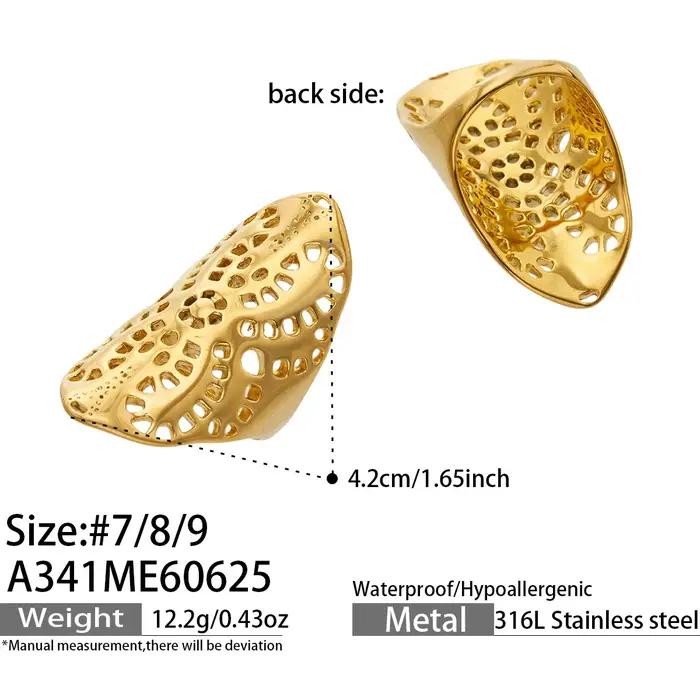 Bague en acier inoxydable plaqué or 18 carats filigrane pour femme avec design ajouré et look moderne élégant pour diverses occasions spéciales