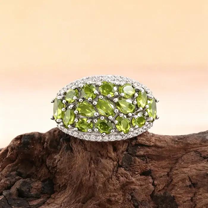 Bague en argent sterling 925 sertie de peridote naturelle pour femme occasions spéciales anniversaires demandes en mariage alliances de mariage
