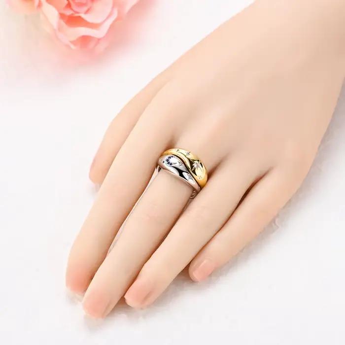 Bague en argent Sterling 925 motif étoile et lune pour engagement et occasions spéciales femmes filles bijoux cadeaux d'anniv
