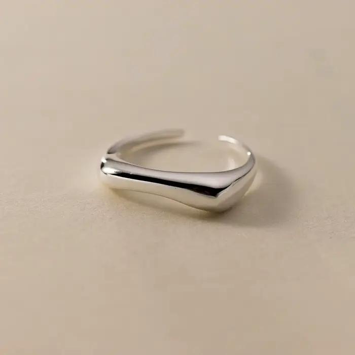 Argent sterling 925, forme géométrique en arc Bagues ouvertes pour femmes, accessoires de bijoux d